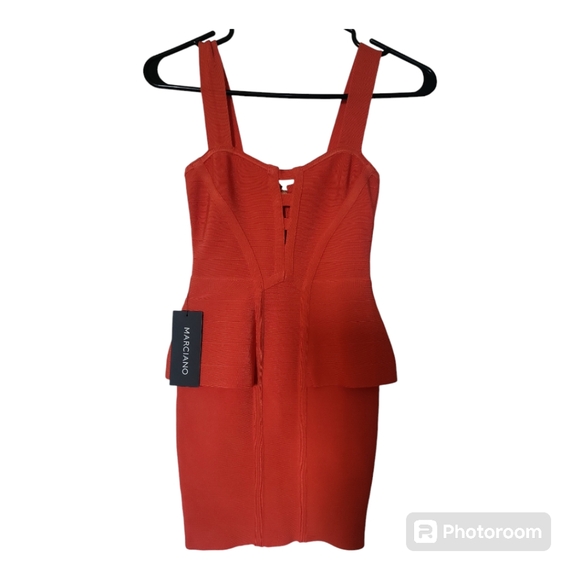 GUESS Marciano Coral Orange Peplum Bodycon Dress - Size XXS, 00 - Picture 1 of 3